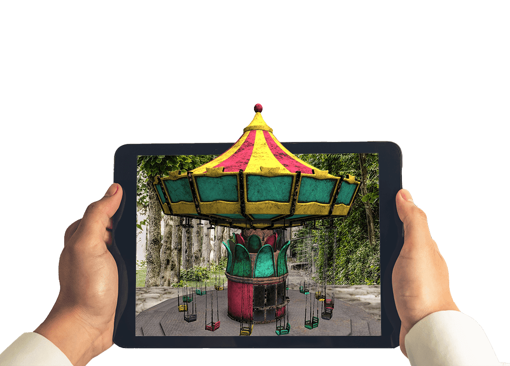 Person mit Tablet, welche Augmented Reality Feature zeigt